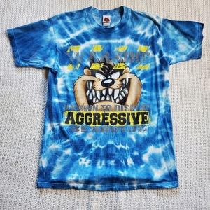 Vintage Looney Tunes T-Shirt Taz Tie Dye Blue Warner Bros 2001 Freeze Large